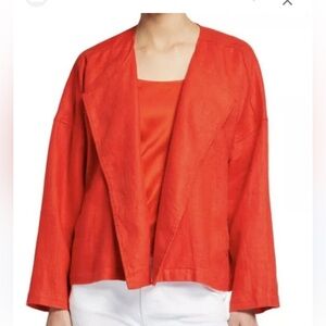 Eileen Fisher Heavy Organic Linen Drape Front Jacket Red